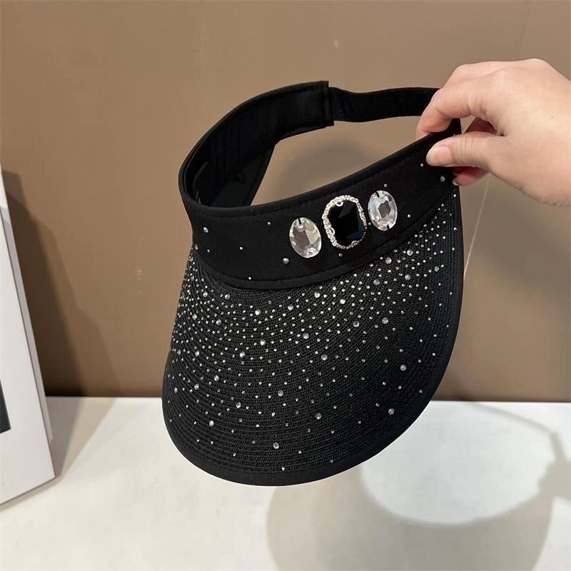 Women's Basic Solid Color Rhinestone Wide Eaves Sun Hat