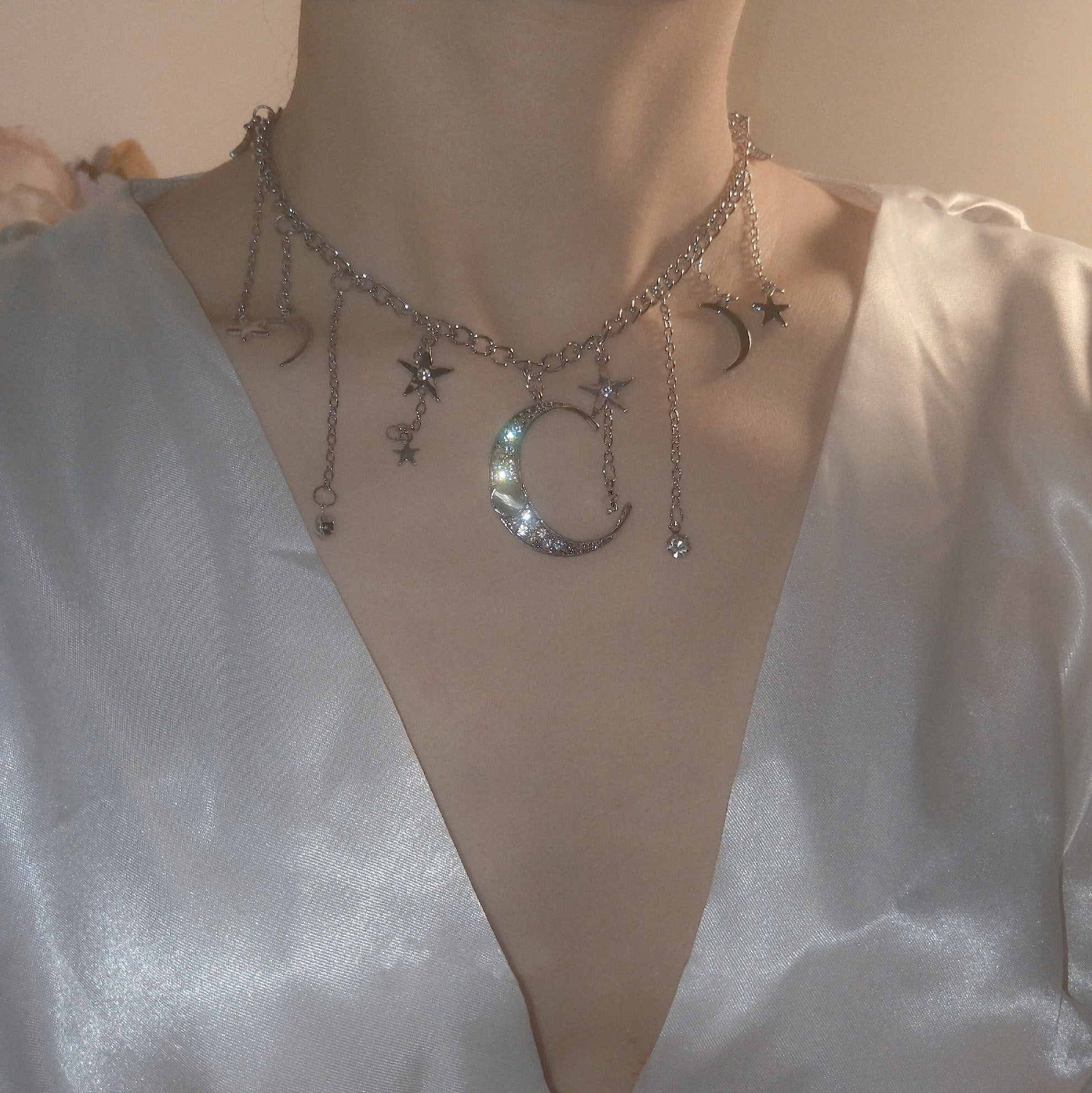 fantasy star and moon clavicle chain KF50077