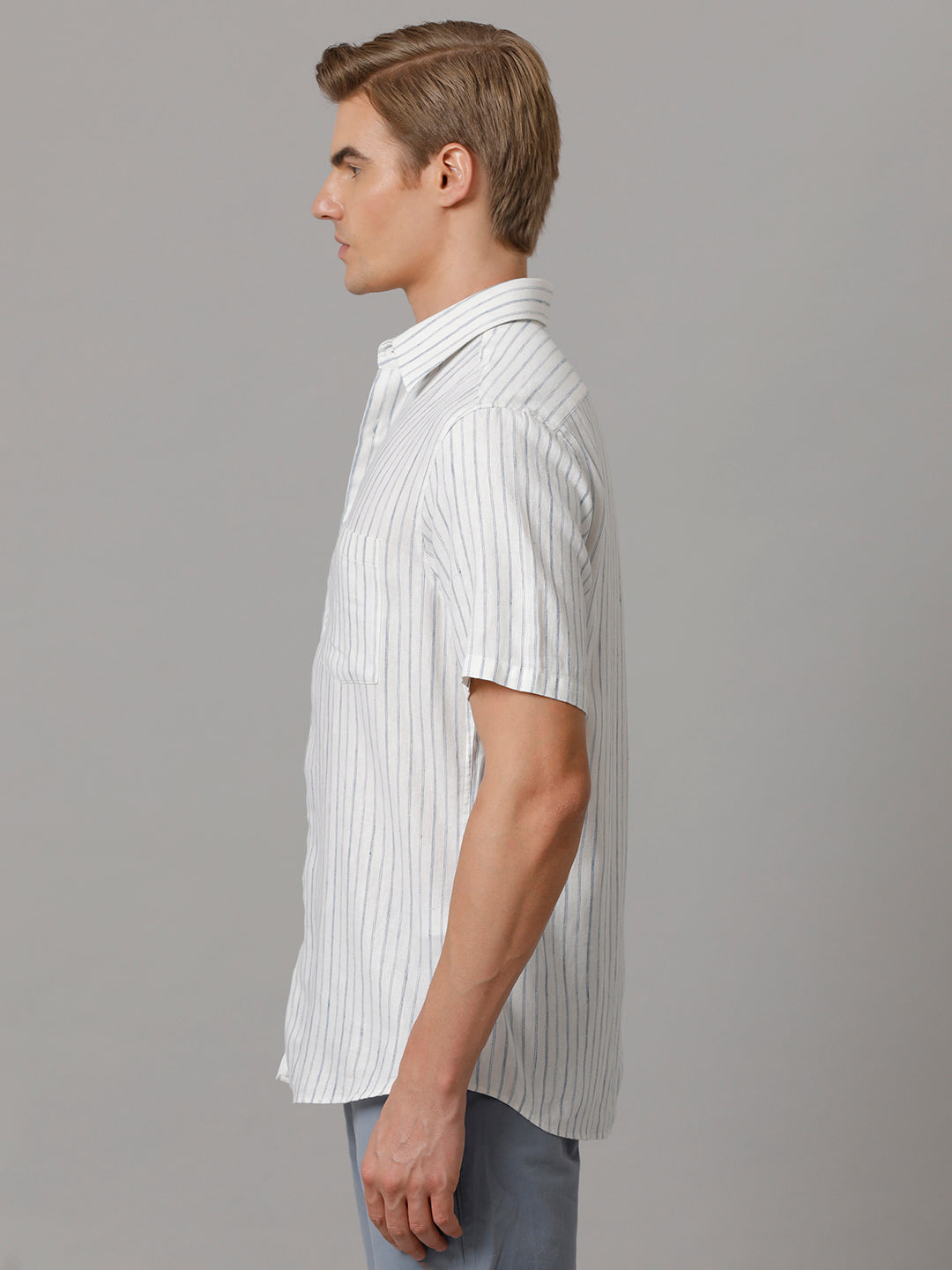 Men Stripes Casual White Shirt (LAINE)