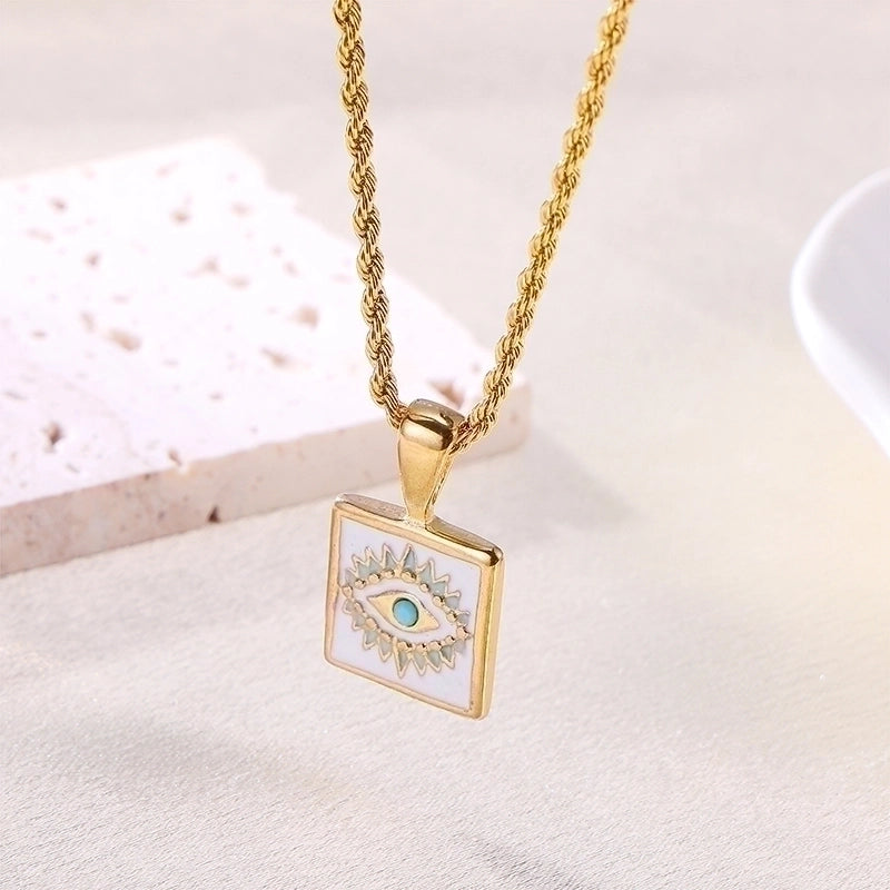 12 Pieces Elegant Retro Devil's Eye Rose Stainless Steel Enamel Plating 18k Gold Plated Pendant Necklace