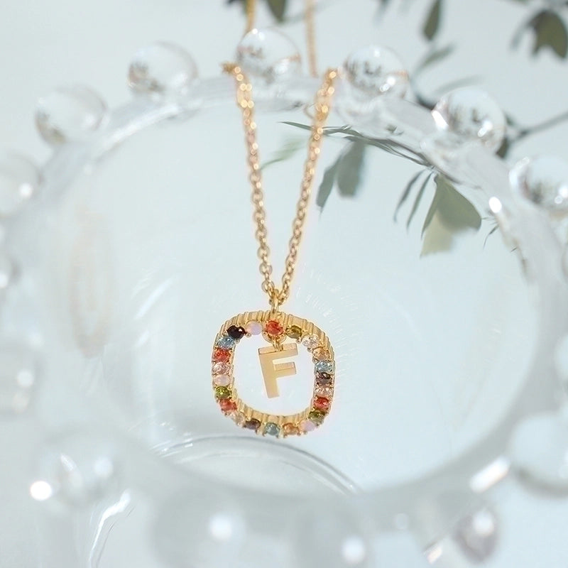 INS Style Letter Oval Titanium Steel Zircon 18K Gold Plated Inlay Necklace