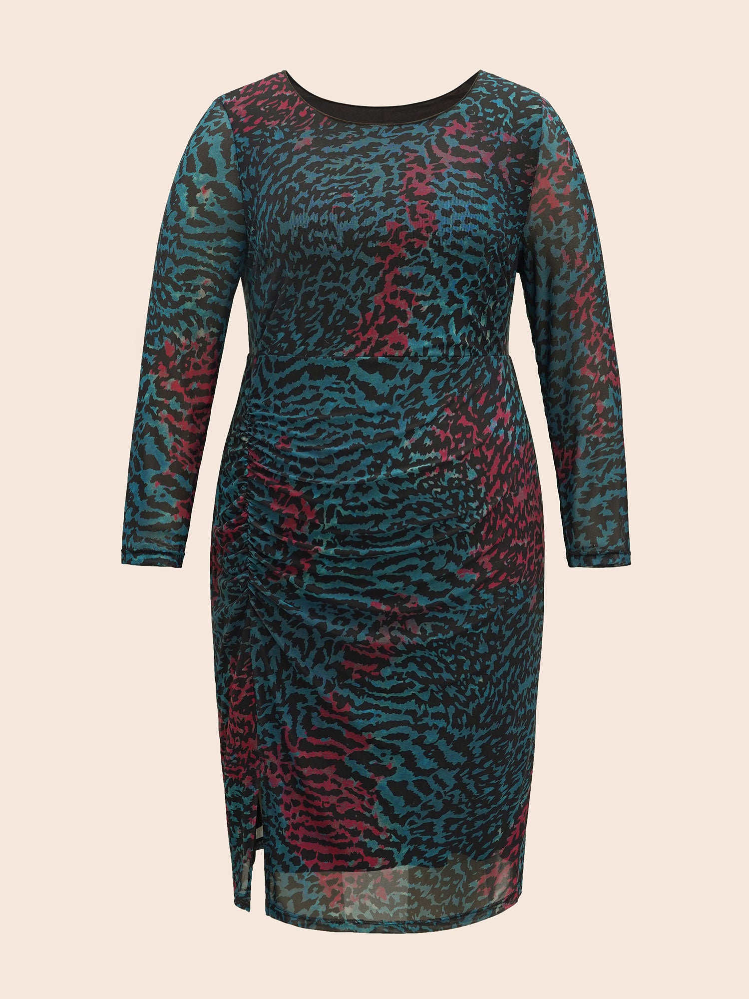 Leopard Print Ruched Split Hem Dress