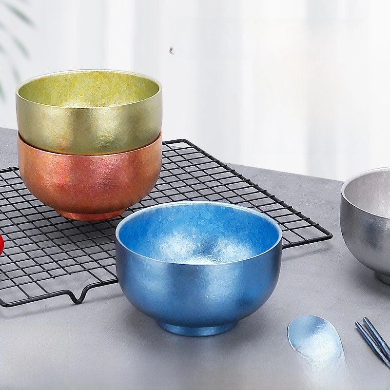 Household Large Double-layer Thickened Pure Titanium Bowl High-end Restaurant Pure Titanium Rice Bowl Tableware Outdoor Insulated Titanium Alloy Round Bowl
