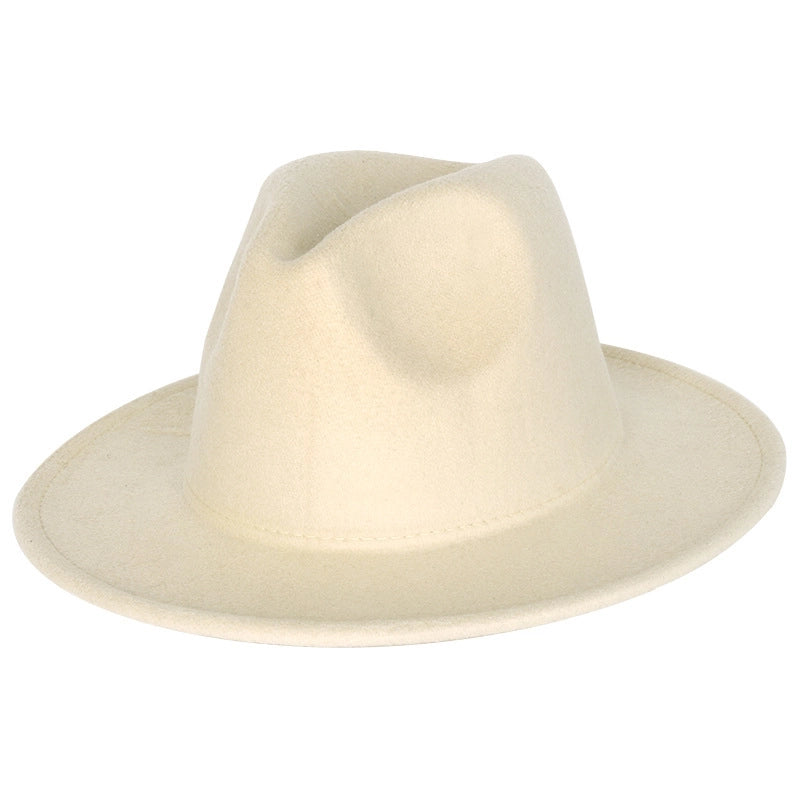 Solid Color Jazz Hat British Style Retro Woolen Hat Adult Embroidery Logo Felt Hat