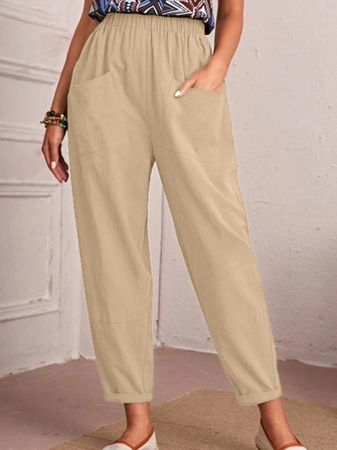 Casual Pocket Solid Trousers