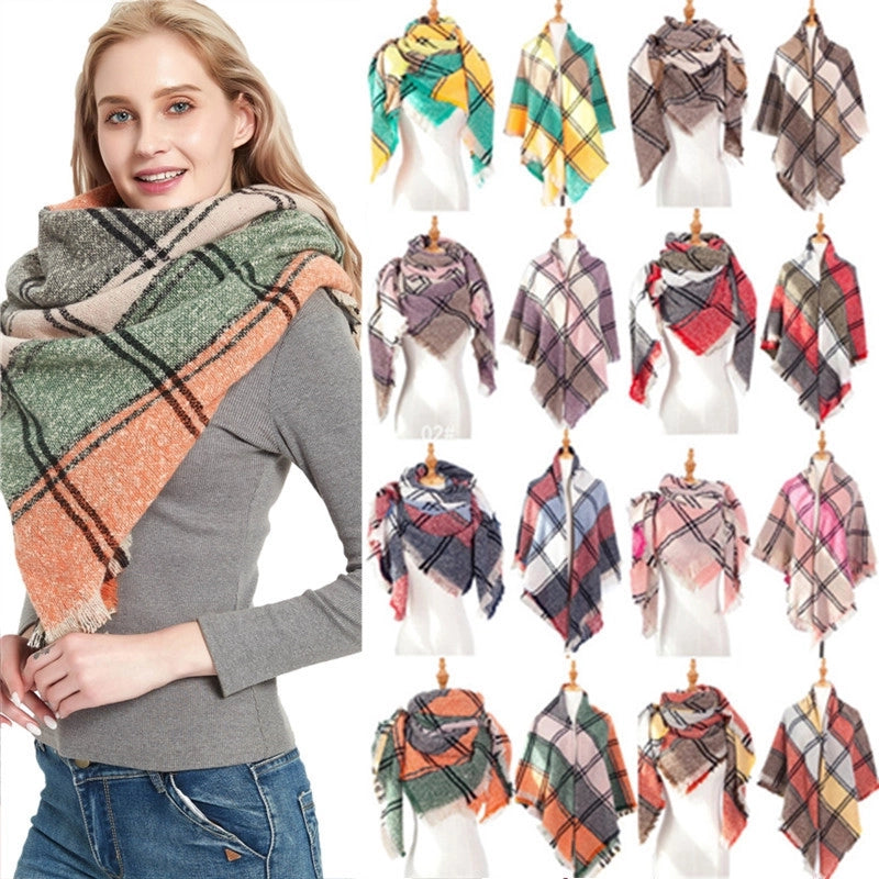 Hot New Autumn And Winter Square Scarf Split Women's Shawl Bristle Triangular Binder Plaid Scarf