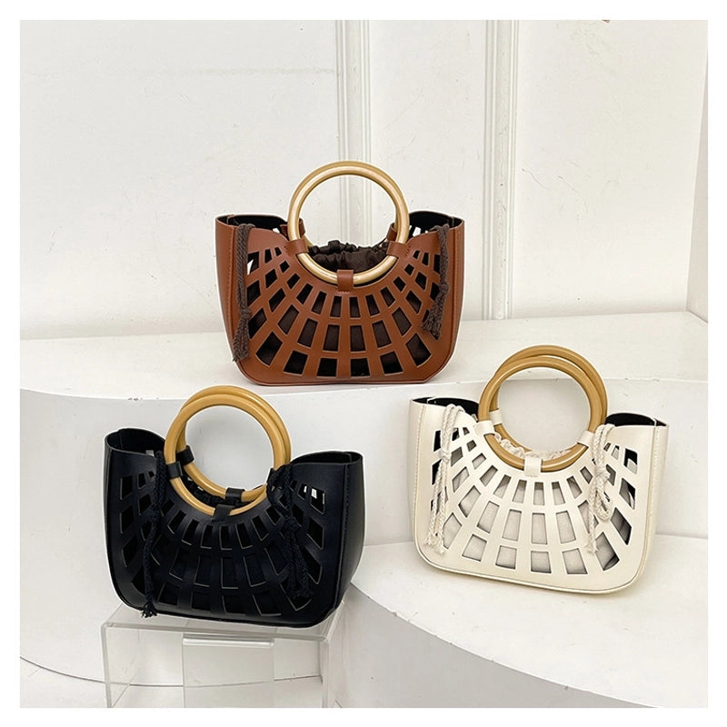 Women's Pu Leather Solid Color Classic Style Hollow Square String Handbag