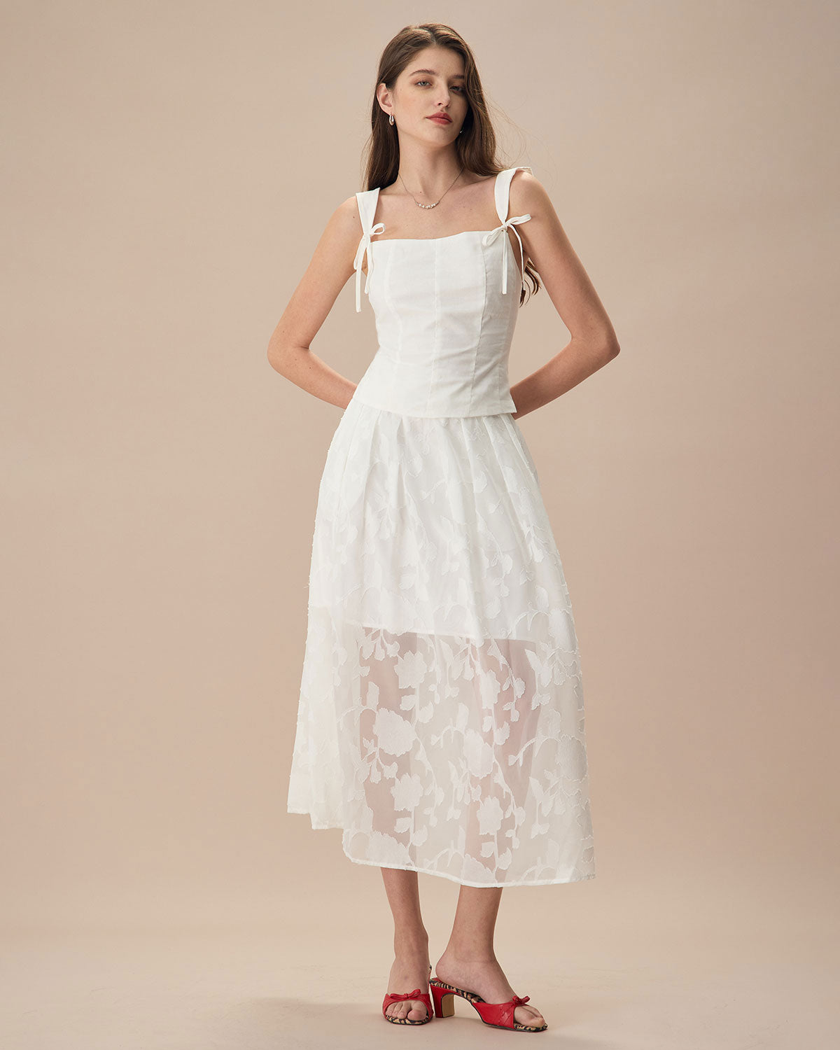 The White Jacquard Midi Skirt