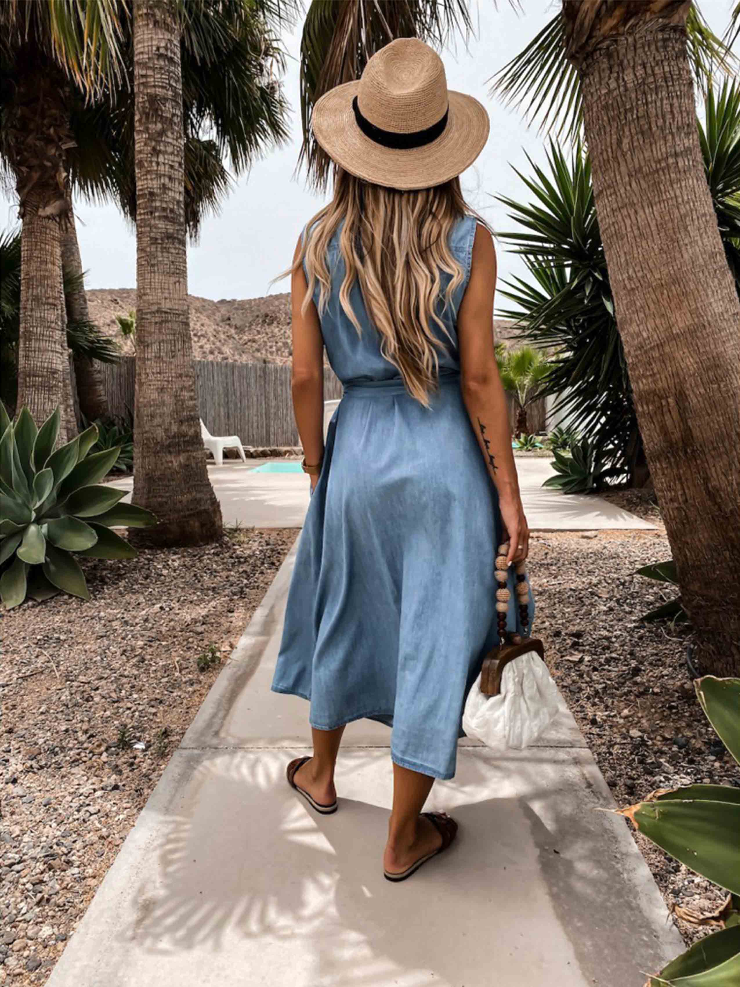 Single-Breasted Denim Dress With Belt