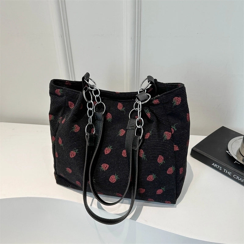 Women's Cute Basic Strawberry Canvas Shopping Bags