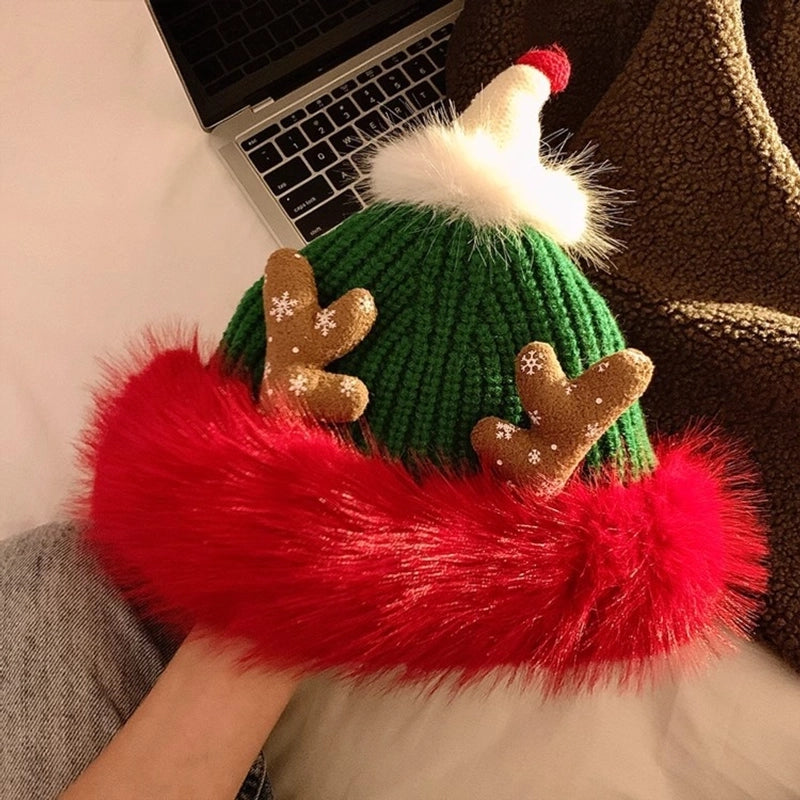 Women's Minimalist Elk Jingling Bell Snowflake Elk Wool Cap