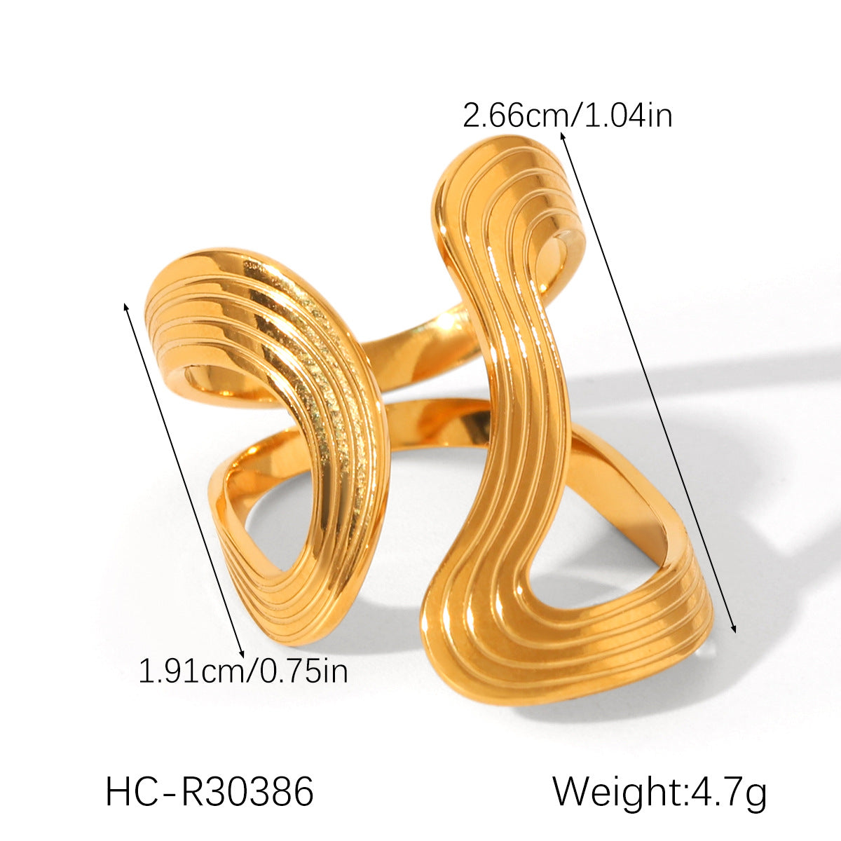 Ins Style Exaggerated Stainless Steel 18K Gold-Plated Ring Female Titanium Steel Ring Hand Jewelry