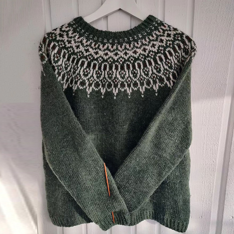 Vintage Jacquard Knitted Icelandic Pattern Cozy Sweater