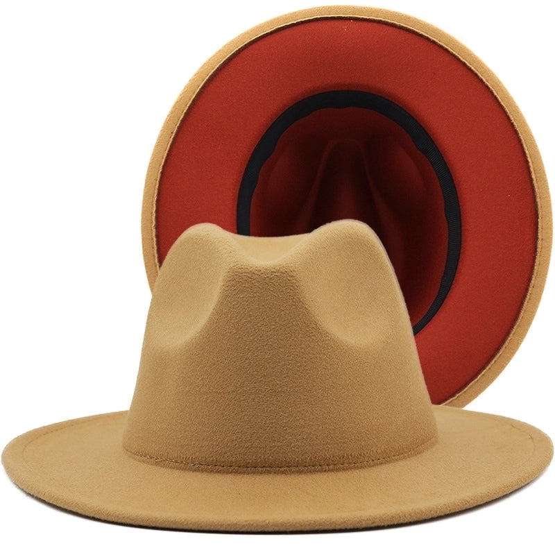 Retro Wool Top Hat Double-sided Blocking Felt Women's Flat-brimmed Jazz Hat