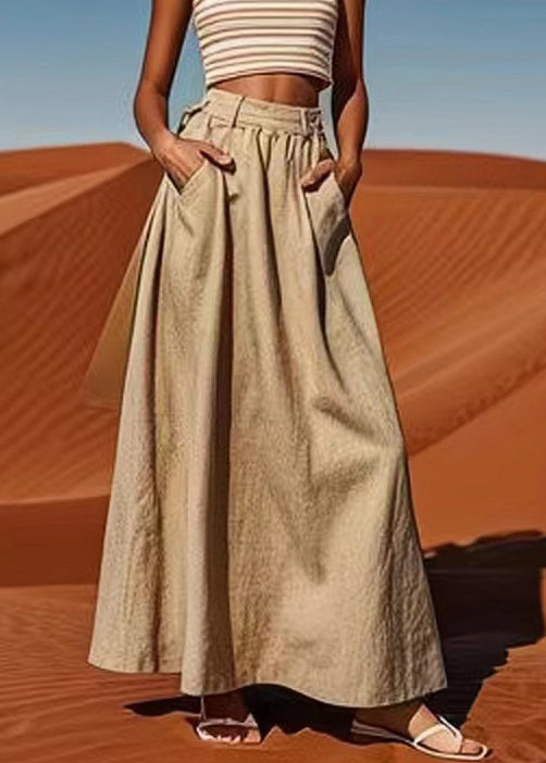 Plus Size Linen Pockets High Waist Cotton Maxi Skirts Summer