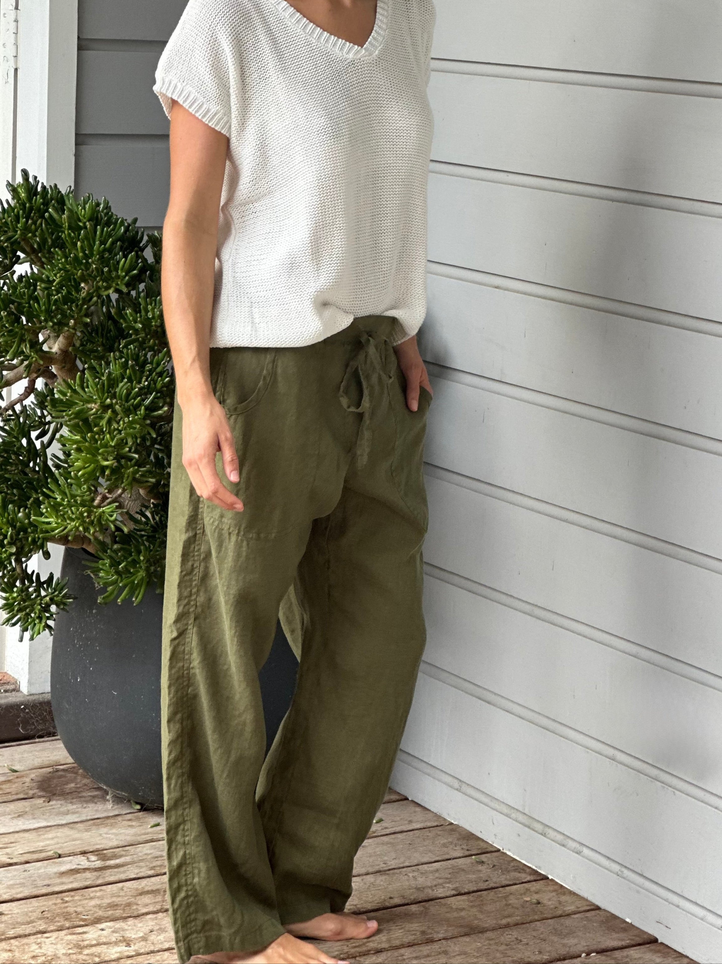 fleur straight  leg pants - army linen