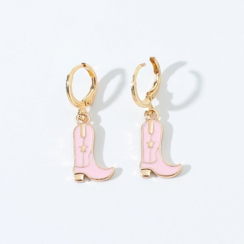 6 Pieces Fashion Style Earrings Western Cowboy Girl Oil Drop Boots Earrings High Heels   Earring