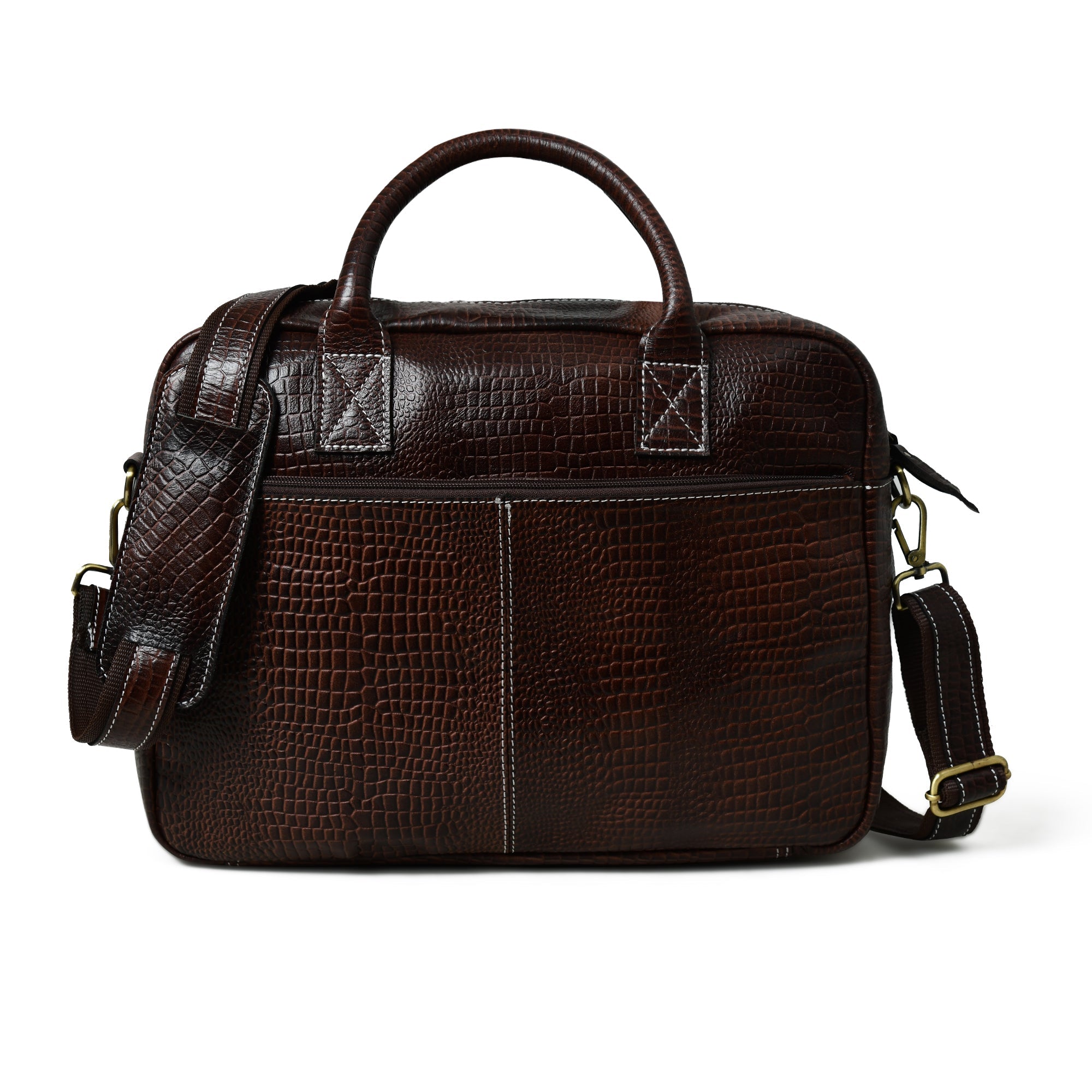 Laurent Slim Leather Briefcase- Dark Brown
