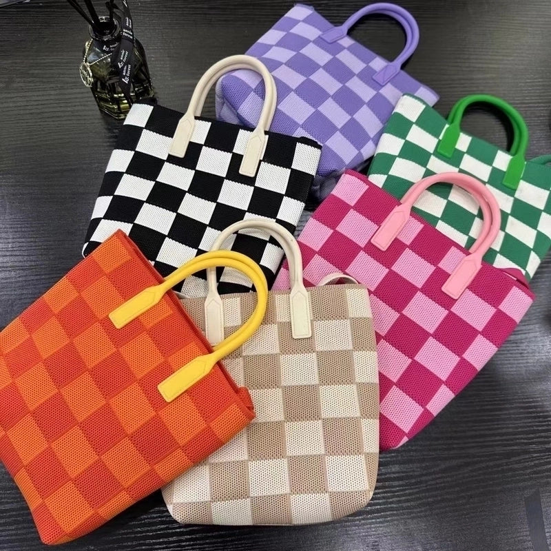 Women's Polyester Plaid Basic Streetwear Bucket Open Shoulder Bag Handbag Crossbody Bag