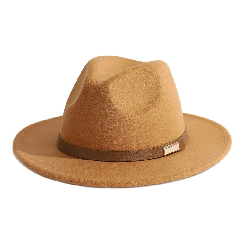 Style Vintage Solid Color Flat Rim Jazz Hat Men's British Belt Decorative Big Brim Top Hat Women