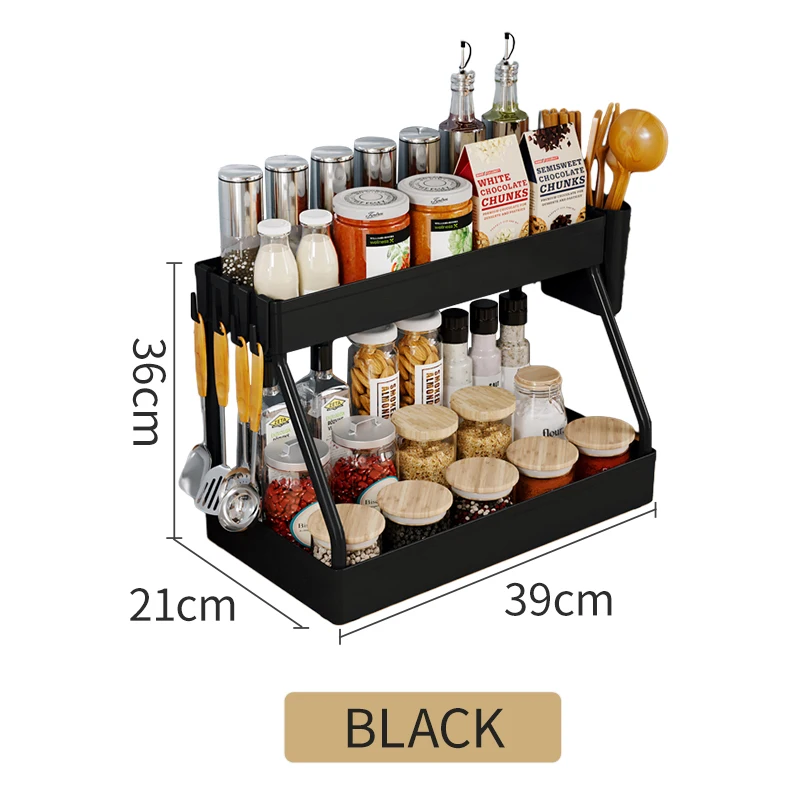 Kitchen 2 Tier Under The Sink Cabinet Organizer Table Spice Seasoning Storage Drawer Rack With Hooks