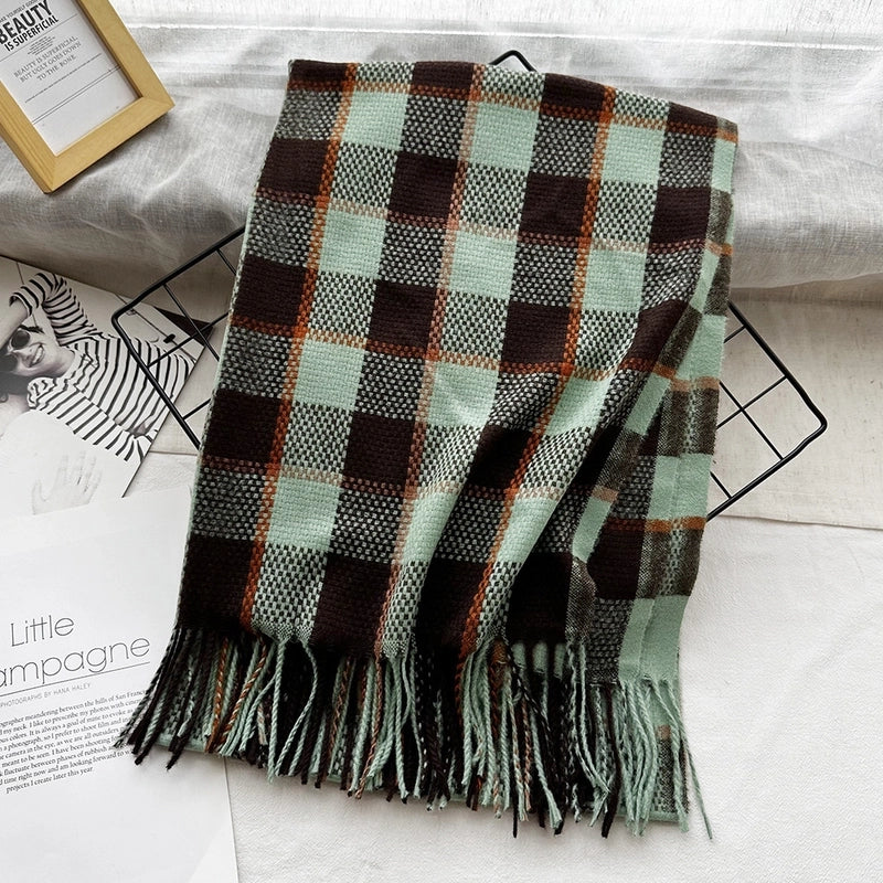 Unisex Casual Minimalist Lattice Imitation Cashmere Tassel Scarf