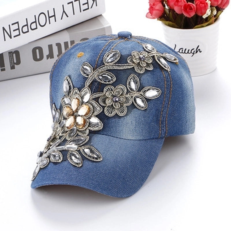 Women's Hip-hop Exaggerated Streetwear Flower Rhinestone Curved Eaves Baseball Cap