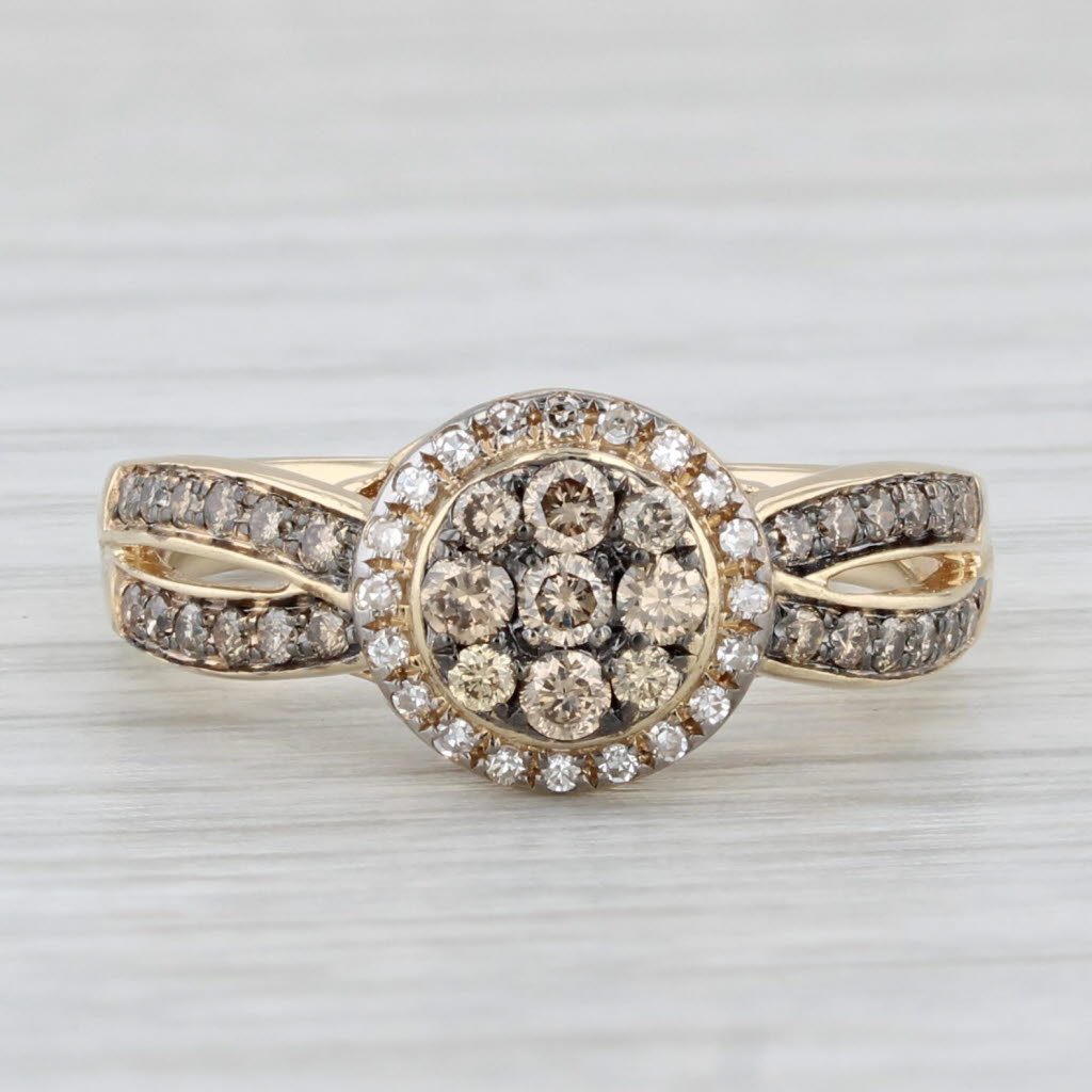 0.34ctw Brown Diamond Cluster Halo Engagement Ring 14k Yellow Gold Size 5