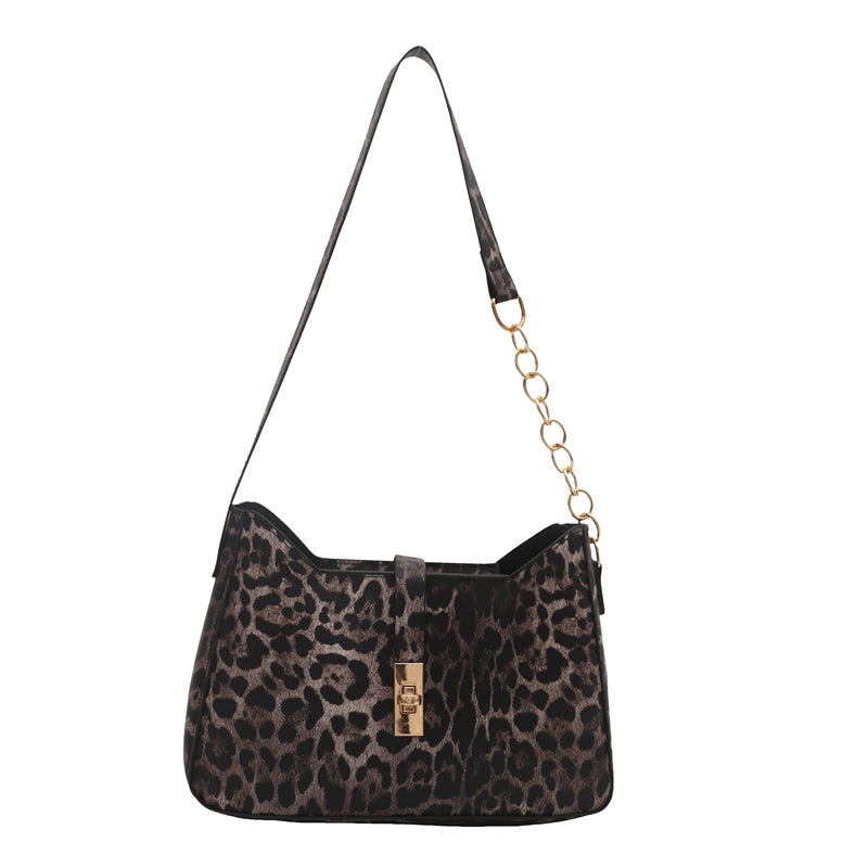 Women's Pu Leather Leopard Streetwear Square Lock Clasp Shoulder Bag
