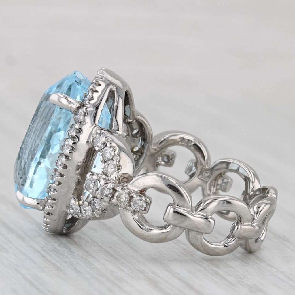 12.61ctw Blue Topaz Diamond Halo Ring 14k White Gold Size 6.75