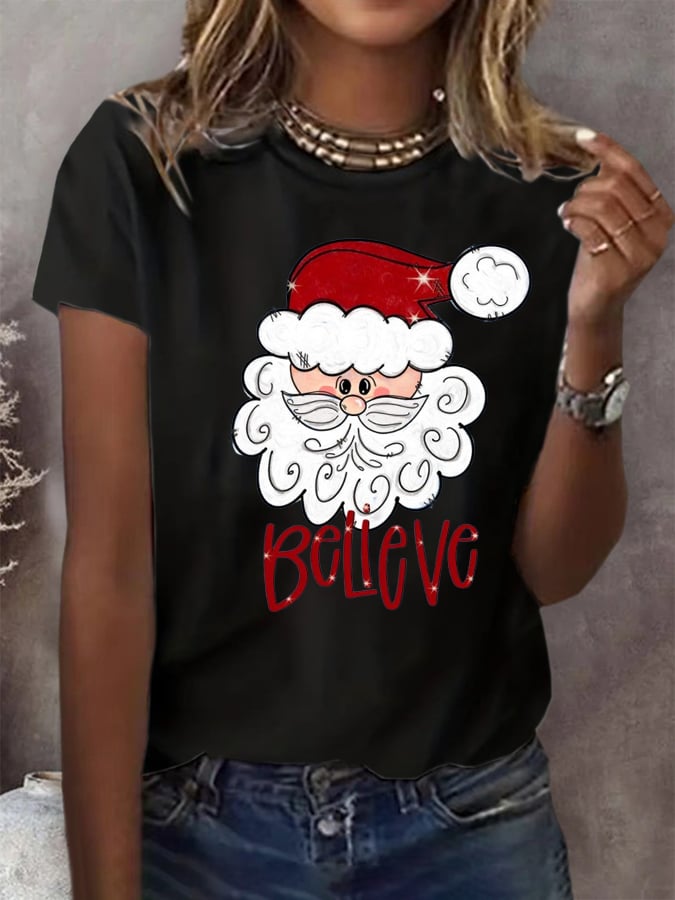 Women's Cute Santa Claus Print T-Shirt