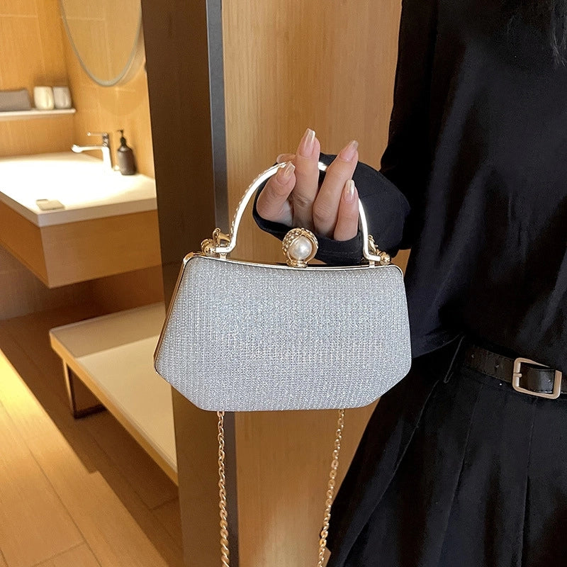 Black Purple Silver Pu Leather Solid Color Square Evening Bags