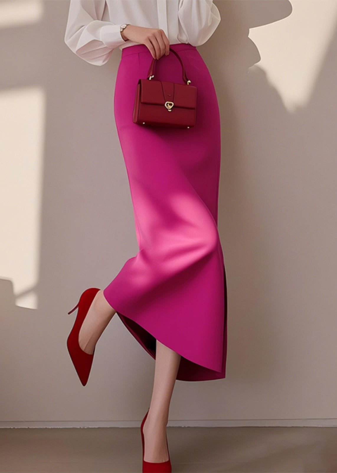 Women Rose Solid Cotton Skirt High Waist Spring