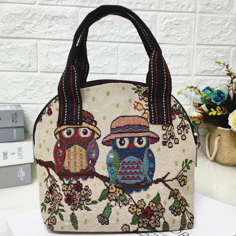 Women's Cotton And Linen Animal Cute Weave Shell Zipper Handbag