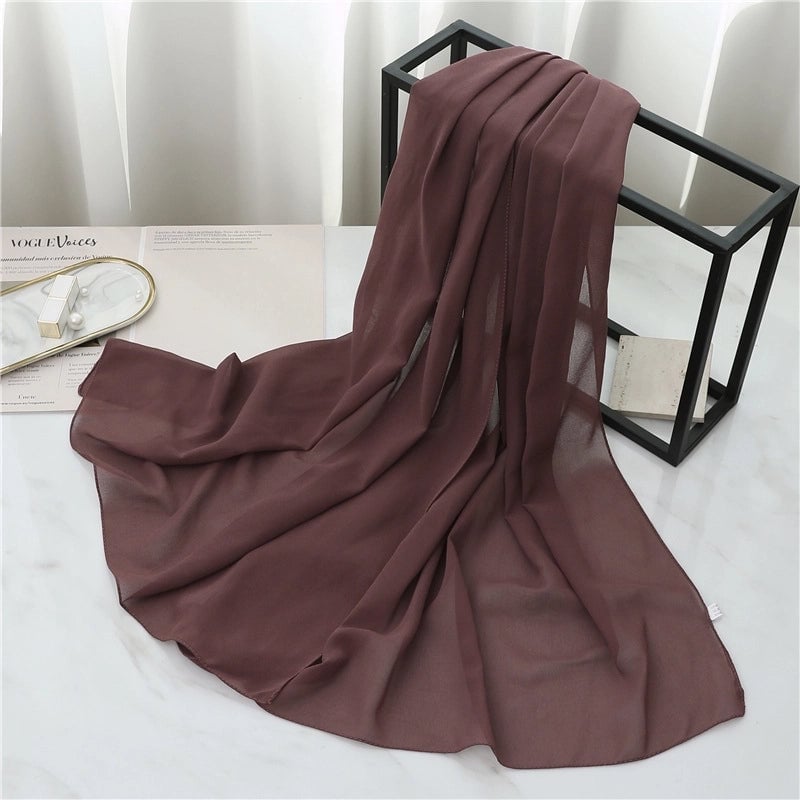Pearl Chiffon Scarf Solid Color Rectangular Scarf Women's Shawl Basic Scarf