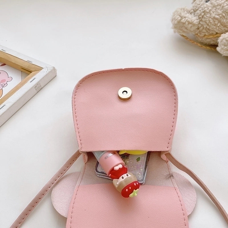 Girl's Pu Leather Cartoon Cute Bowknot Square Zipper Crossbody Bag