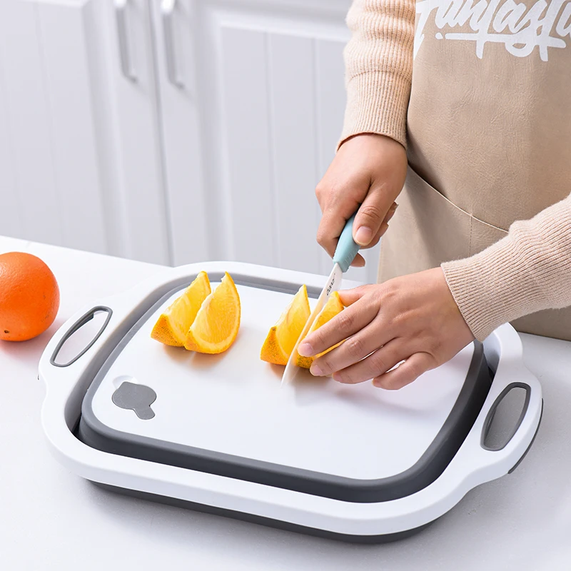 Multi-function 2 In 1 Cutting Board With Tray Kitchen Chopping Board Tool Foldable Folding Drain Basket