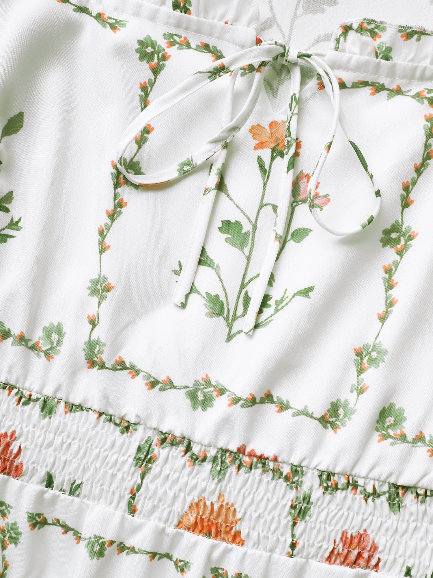 Boho Print Tie Knot Shirred Lantern Sleeve Dress