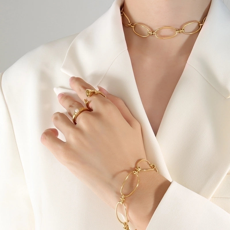 Minimalist Knot 304 Stainless Steel 18K Gold Plated Plating Bracelets Earrings Necklace