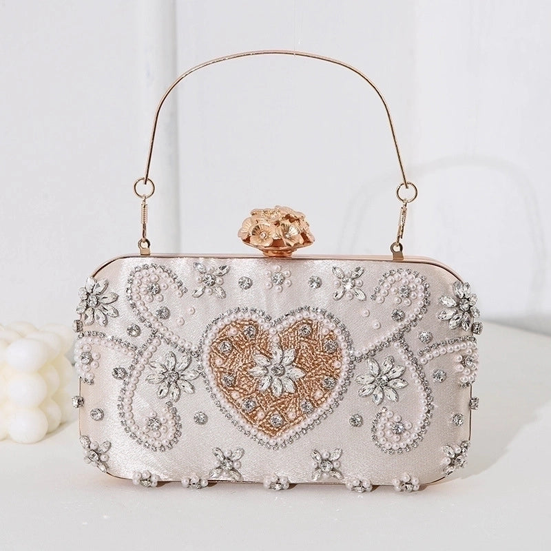 Champagne Polyester Heart Shape Square Evening Bags