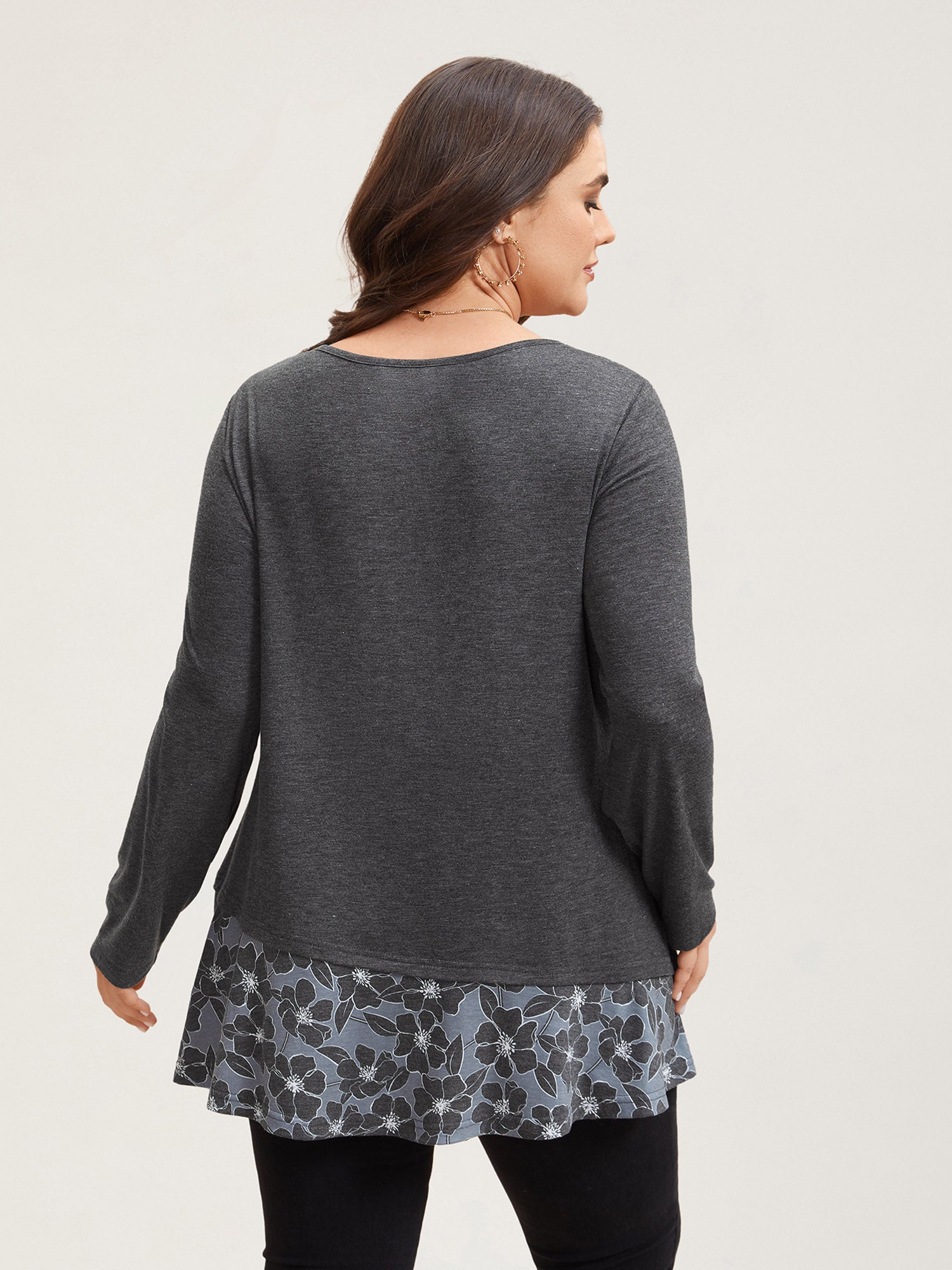 Printed Side-Buttons Wrap Knit Top