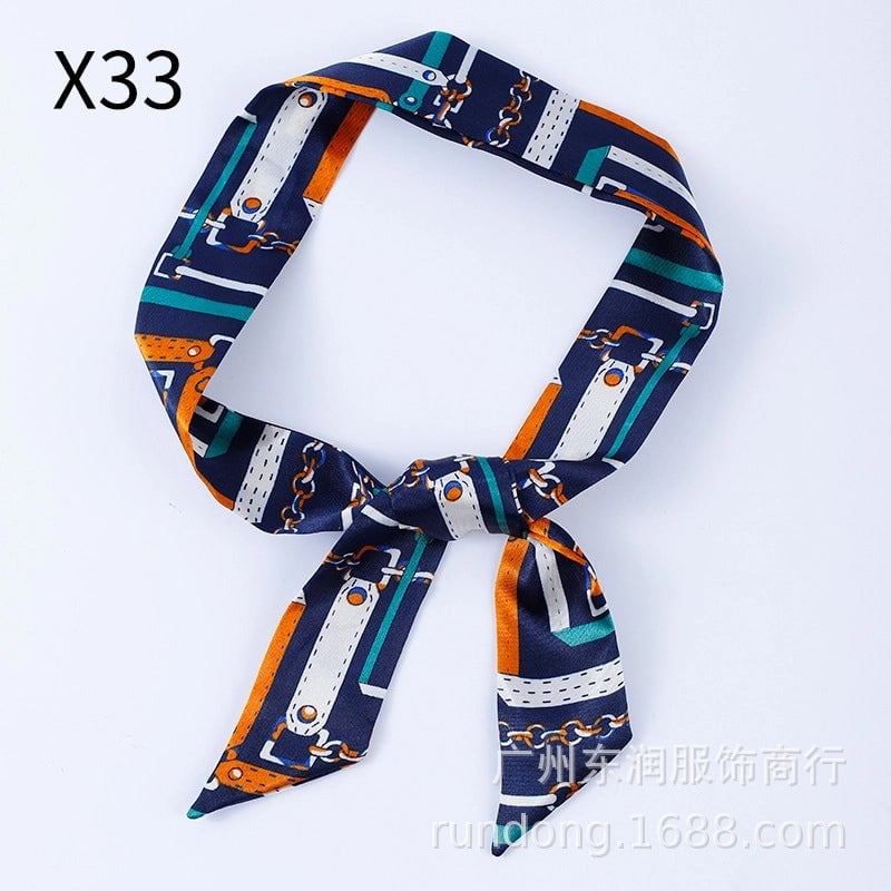 Silk Scarf Long Beveled Small Silk Scarf Double-layer Hair Belt Ribbon Decoration Tie Bag Hand Gift Box Silk Scarf