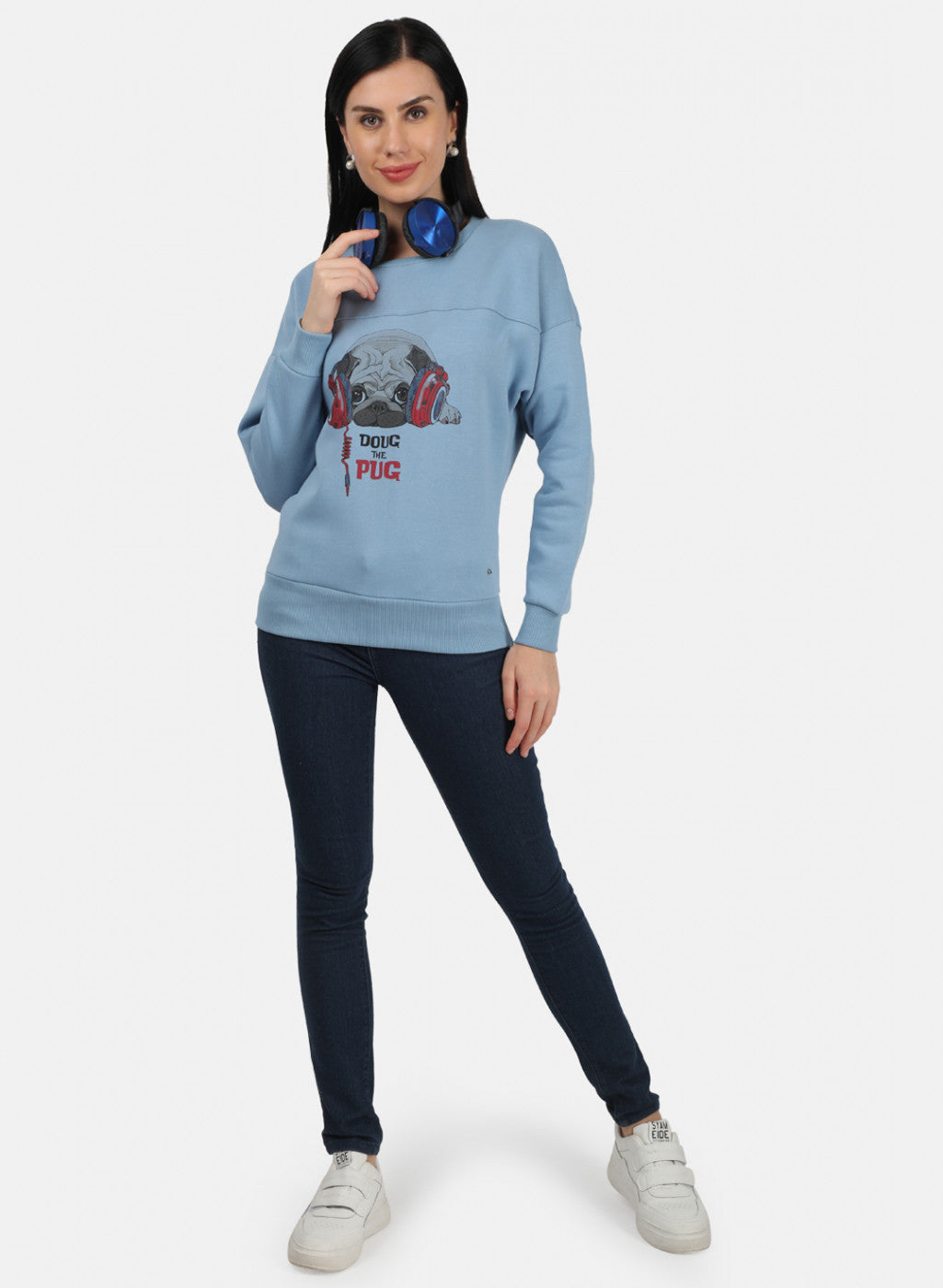 Women Blue Printed Sweatshirt