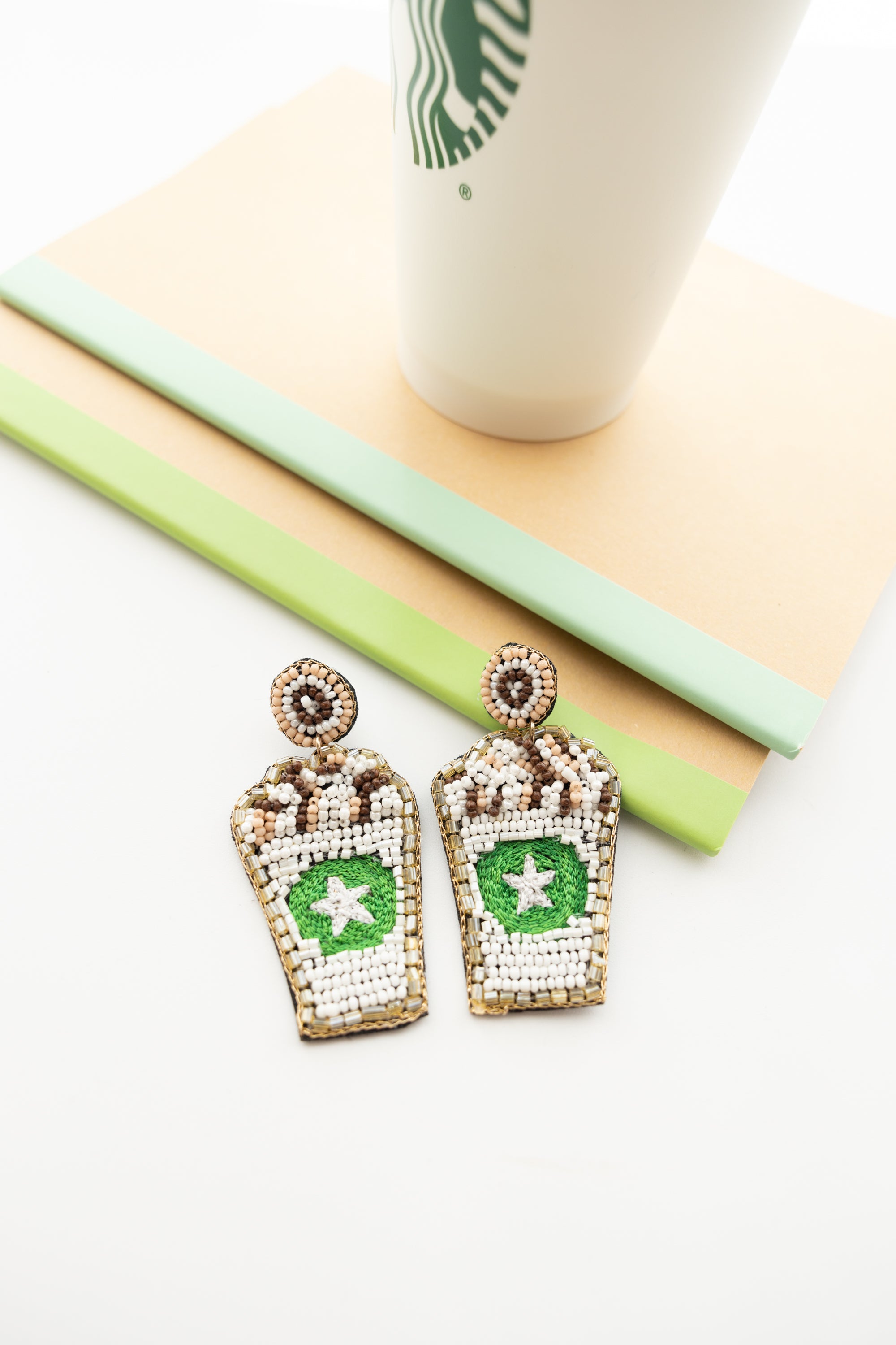 Coffee In My Cup Earrings. White