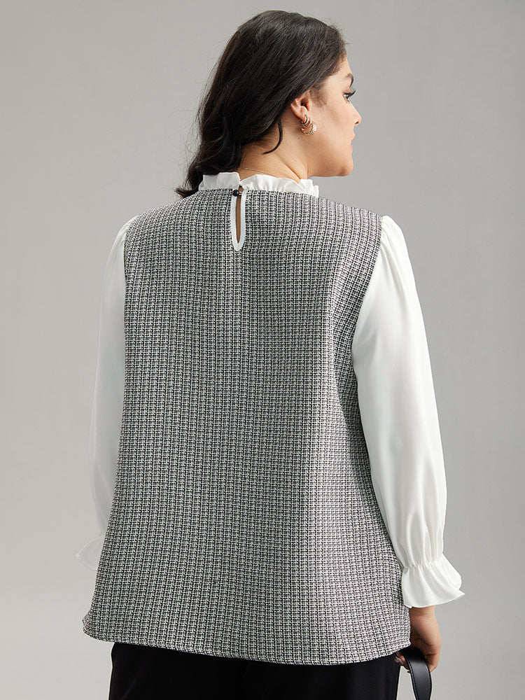 Gingham Ruffles Patchwork Frill Trim Blouse