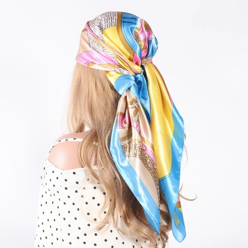 Women's Tropical Color Block Satin Silk Scarf Kerchief