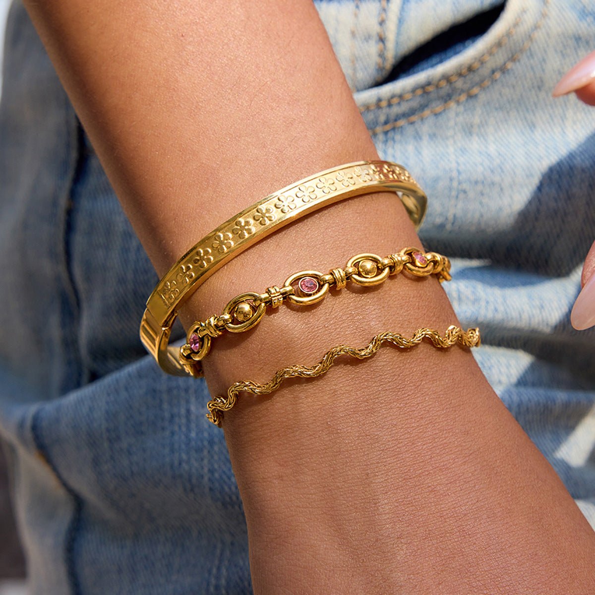 Stainless Steel Jewelry Bracelet For Girls Hot-Selling Titanium Steel Sand Gold