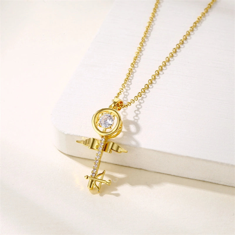 Minimalist Heart Shape Key Stainless Steel Titanium Steel Plating Inlay Zircon 18k Gold Plated Gold Plated Pendant Necklace