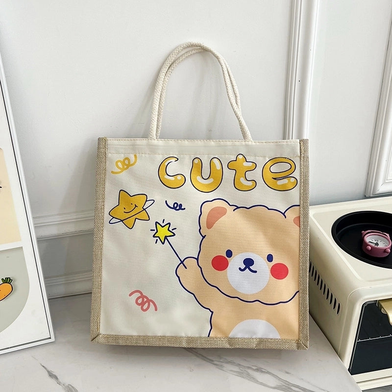 Women's Linen Animal Cartoon Classic Style Sewing Thread Square Zipper Handbag
