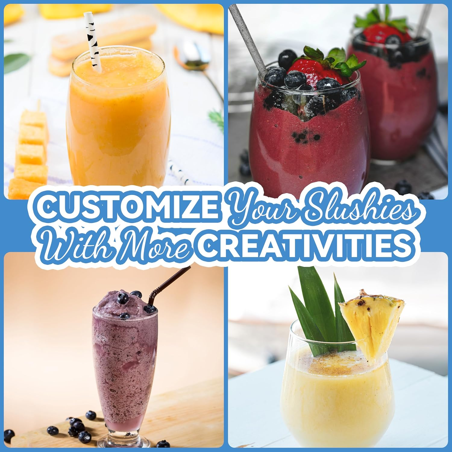 Slushie Machine for Home with 10 Cups & Spoon straws, Countertop Slushie Maker Frozen Drink Machine for Kitchen, Turn Any Sugary Drinks into Slushie, Aqua